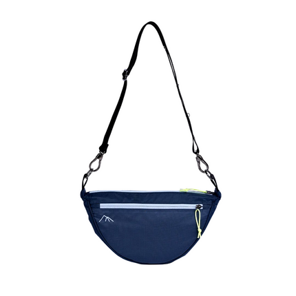 Bolsa transversal Índia Allca Allcatrazes na cor Azul Marinho em nylon técnico hidrorrepelente, 4L, com alça ajustável e zíper neon - vista frontal - bolsa moon