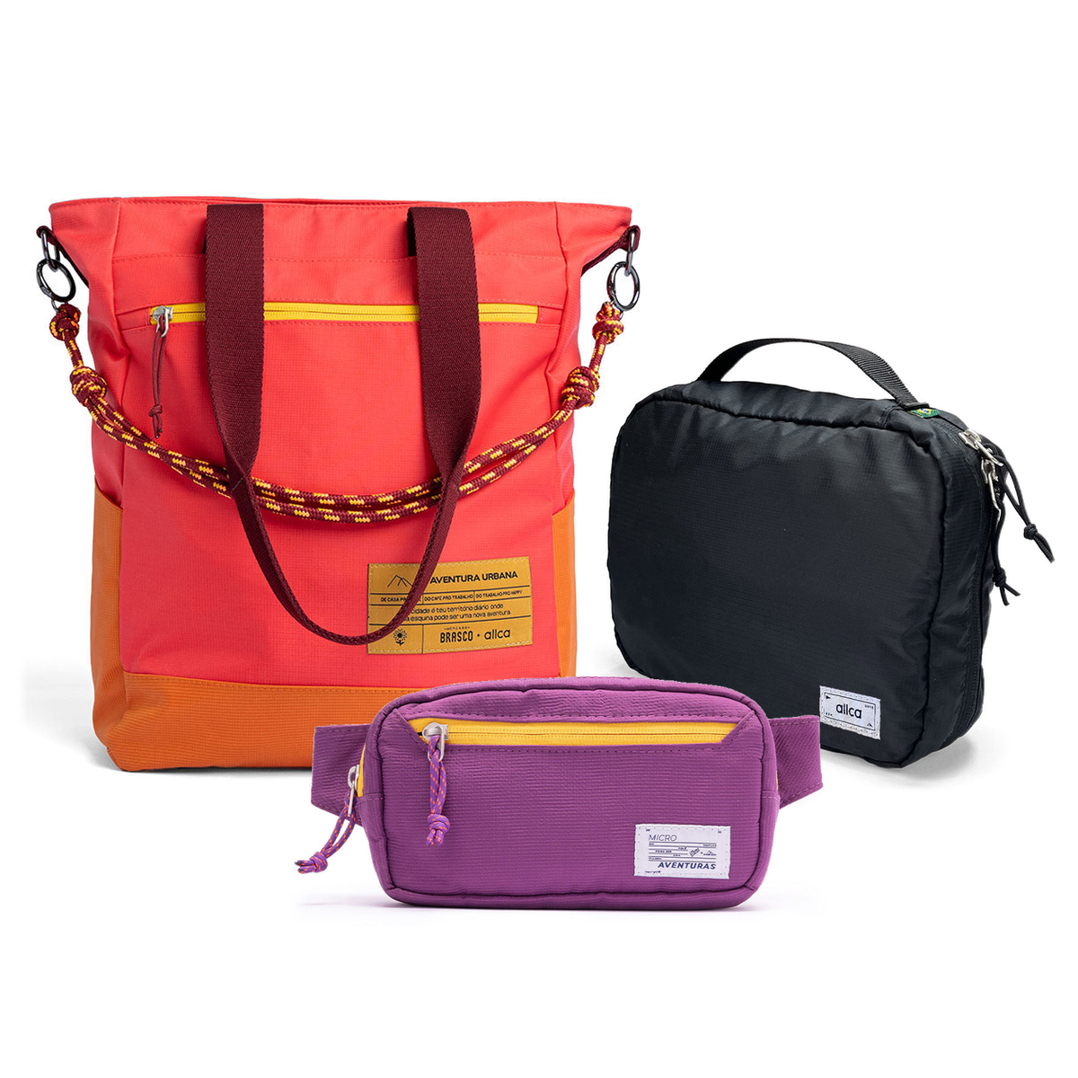 Kit Aerolook com Tote Brasco Coral Esquina, Pochete The Summer Hunter Roxo Viagem e Nécessaire Hotel preta fechada da Allcatrazes