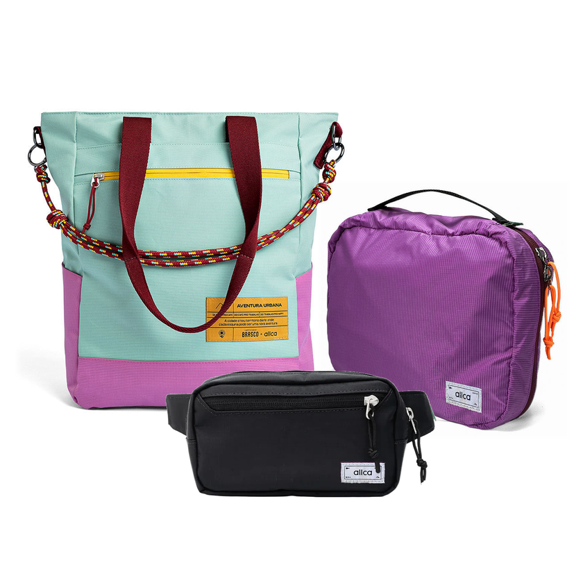 Kit Aerolook - Tote Brasco + Pochete Eclipse, Azul Respiro e Preta, Nécessaire Hotel Roxa da Allcatrazes