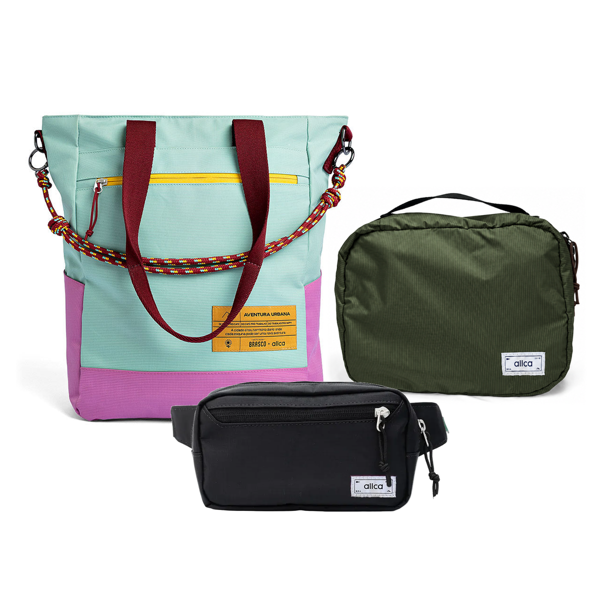Kit Aerolook - Tote Brasco + Pochete Eclipse, Azul Respiro e Preta, Nécessaire Hotel Verde Araucária da Allcatrazes