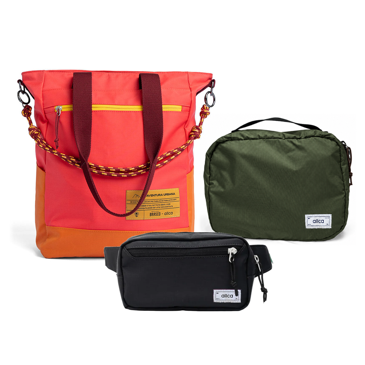 Kit Aerolook - Tote Brasco + Pochete Eclipse, Coral Esquina e Preta, Nécessaire Hotel Verde Araucária da Allcatrazes