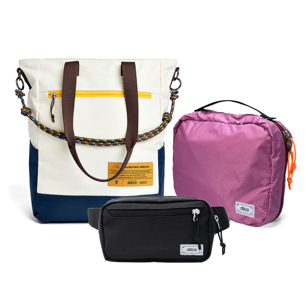 Kit Aerolook - Tote Brasco + Pochete Eclipse, Off White Encontro e Preta, Nécessaire Hotel Rosa da Allcatrazes