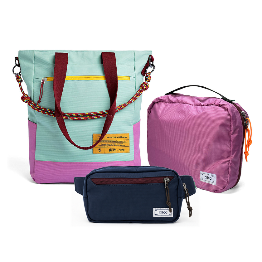 Kit Aerolook - Tote Brasco + Pochete Minuano, Azul Respiro e Azul Aurora, Nécessaire Hotel Rosa da Allcatrazes