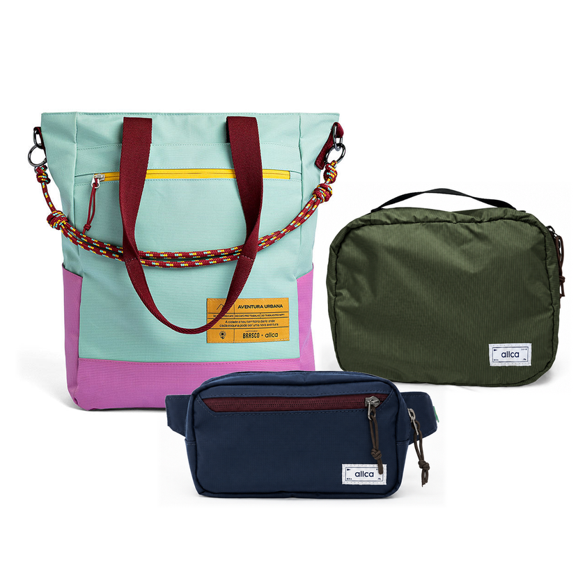 Kit Aerolook - Tote Brasco + Pochete Minuano, Azul Respiro e Azul Aurora, Nécessaire Hotel Verde Araucária da Allcatrazes