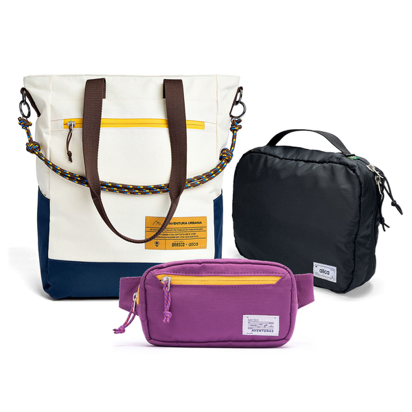 Kit Aerolook com Tote Brasco Off White Encontro, Pochete The Summer Hunter Roxo Viagem e Nécessaire Hotel preta fechada da Allcatrazes