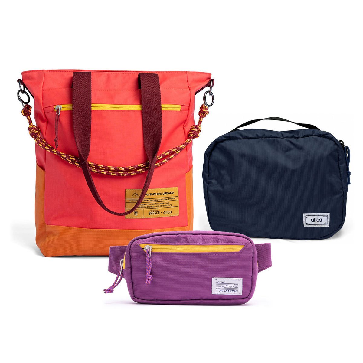 Kit Aerolook - Tote Brasco + Pochete The Summer Hunter, Coral Esquina e Roxo Viagem, Nécessaire Hotel Azul Aurora da Allcatrazes