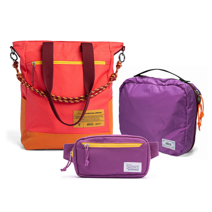 Kit Aerolook - Tote Brasco + Pochete The Summer Hunter, Coral Esquina e Roxo Viagem, Nécessaire Hotel Roxa da Allcatrazes