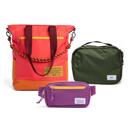 Kit Aerolook - Tote Brasco + Pochete The Summer Hunter, Coral Esquina e Roxo Viagem, Nécessaire Hotel Verde Araucária da Allcatrazes