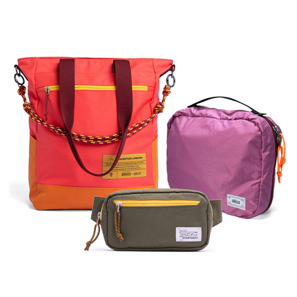 Kit Aerolook - Tote Brasco + Pochete The Summer Hunter, Coral Esquina e Verde Cachoeira, Nécessaire Hotel Rosa da Allcatrazes