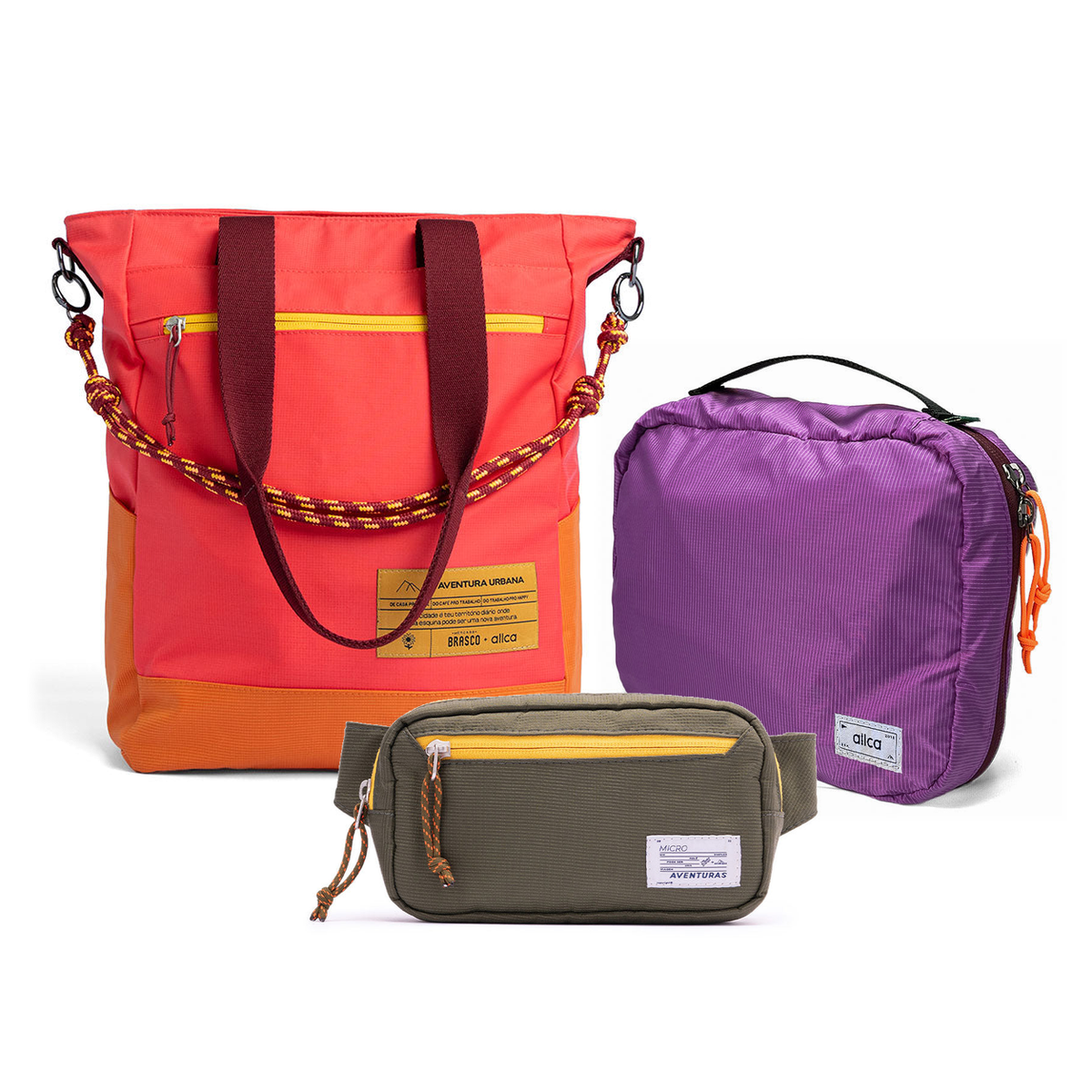 Kit Aerolook - Tote Brasco + Pochete The Summer Hunter, Coral Esquina e Verde Cachoeira, Nécessaire Hotel Roxa da Allcatrazes