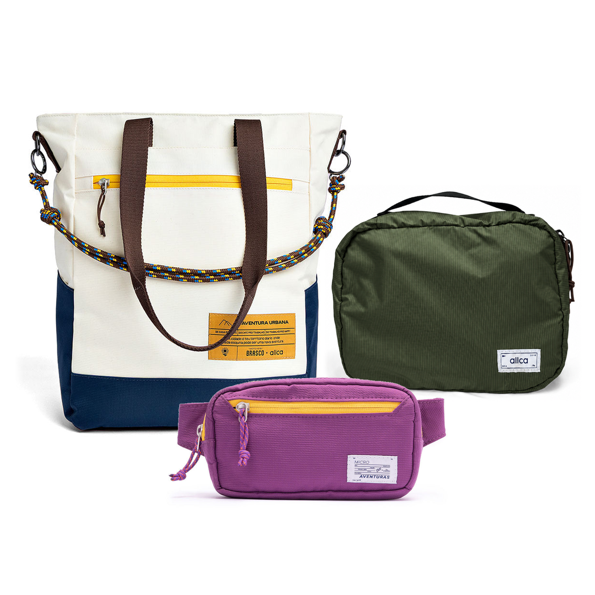 Kit Aerolook - Tote Brasco + Pochete The Summer Hunter, Off White Encontro e Roxo Viagem, Nécessaire Hotel Verde Araucária da Allcatrazes