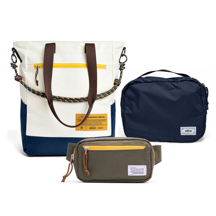 Kit Aerolook - Tote Brasco + Pochete The Summer Hunter, Off White Encontro e Verde Cachoeira, Nécessaire Hotel Azul Aurora da Allcatrazes