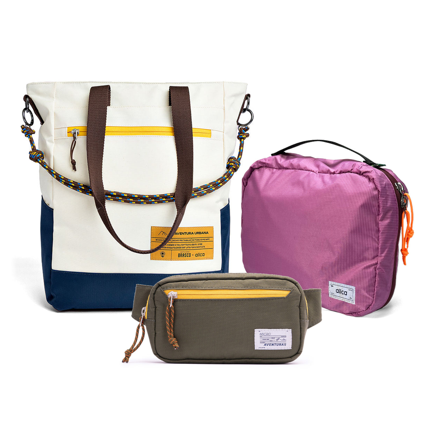 Kit Aerolook - Tote Brasco + Pochete The Summer Hunter, Off White Encontro e Verde Cachoeira, Nécessaire Hotel Rosa da Allcatrazes