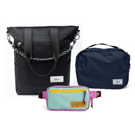 Kit Aerolook - Tote Eclipse + Pochete Brasco, Preto Infinito e Azul Respiro, Nécessaire Hotel Azul Aurora da Allcatrazes