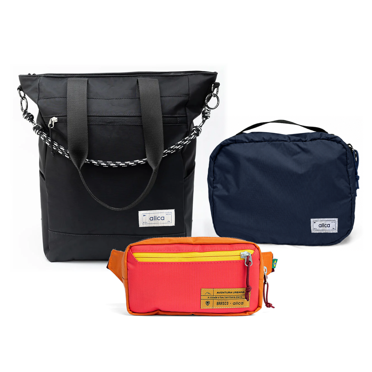 Kit Aerolook - Tote Eclipse + Pochete Brasco, Preto Infinito e Coral Esquina, Nécessaire Hotel Azul Aurora da Allcatrazes