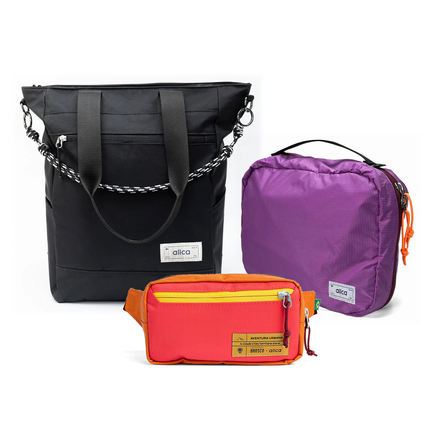 Kit Aerolook - Tote Eclipse + Pochete Brasco, Preto Infinito e Coral Esquina, Nécessaire Hotel Roxa da Allcatrazes
