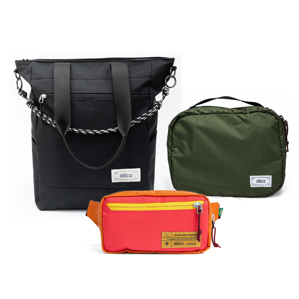 Kit Aerolook - Tote Eclipse + Pochete Brasco, Preto Infinito e Coral Esquina, Nécessaire Hotel Verde Araucária da Allcatrazes