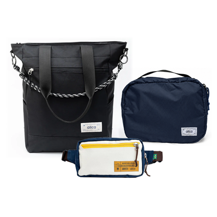 Kit Aerolook - Tote Eclipse + Pochete Brasco, Preto Infinito e Off White Encontro, Nécessaire Hotel Azul Aurora da Allcatrazes