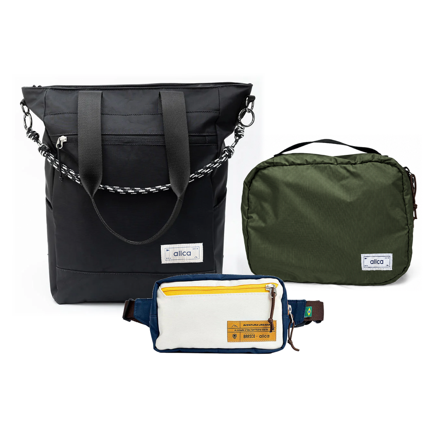 Kit Aerolook - Tote Eclipse + Pochete Brasco, Preto Infinito e Off White Encontro, Nécessaire Hotel Verde Araucária da Allcatrazes
