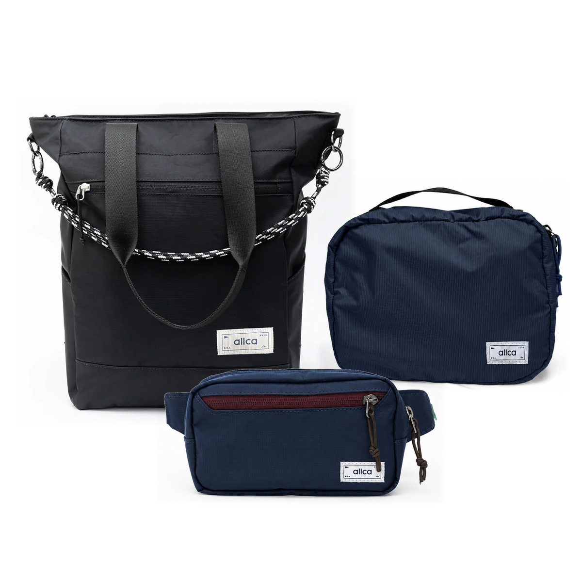 Kit Aerolook - Tote Eclipse + Pochete Minuano, Preto Infinito e Azul Aurora, Nécessaire Hotel Azul Aurora da Allcatrazes