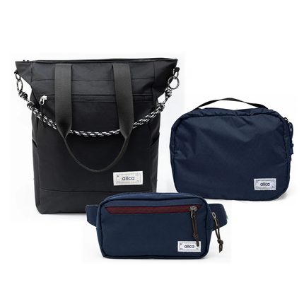 Kit Aerolook - Tote Eclipse + Pochete Minuano, Preto Infinito e Azul Aurora, Nécessaire Hotel Azul Aurora da Allcatrazes
