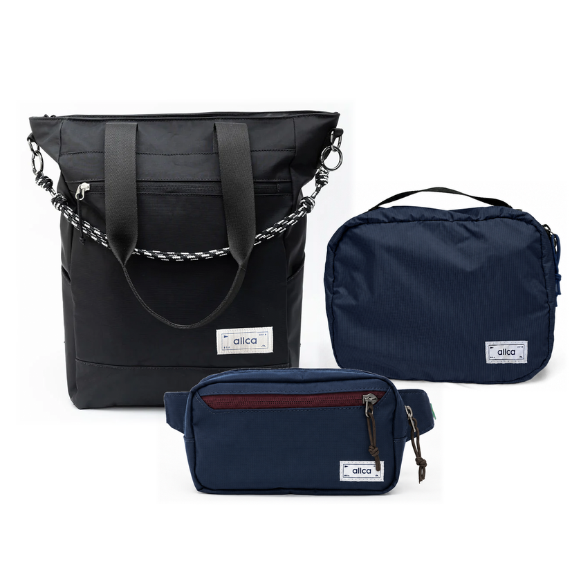 Kit Aerolook - Tote Eclipse + Pochete Minuano, Preto Infinito e Azul Aurora, Nécessaire Hotel Azul Aurora da Allcatrazes