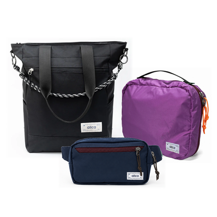Kit Aerolook - Tote Eclipse + Pochete Minuano, Preto Infinito e Azul Aurora, Nécessaire Hotel Roxa da Allcatrazes