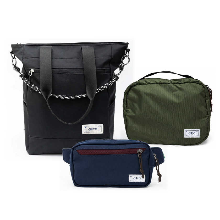 Kit Aerolook - Tote Eclipse + Pochete Minuano, Preto Infinito e Azul Aurora, Nécessaire Hotel Verde Araucária da Allcatrazes