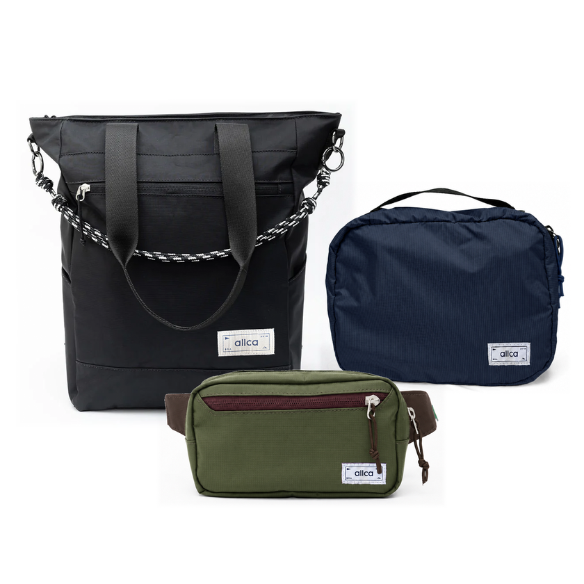Kit Aerolook - Tote Eclipse + Pochete Minuano, Preto Infinito e Verde Araucária, Nécessaire Hotel Azul Aurora da Allcatrazes
