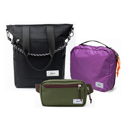 Kit Aerolook - Tote Eclipse + Pochete Minuano, Preto Infinito e Verde Araucária, Nécessaire Hotel Roxa da Allcatrazes
