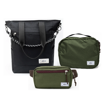 Kit Aerolook - Tote Eclipse + Pochete Minuano, Preto Infinito e Verde Araucária, Nécessaire Hotel Verde Araucária da Allcatrazes