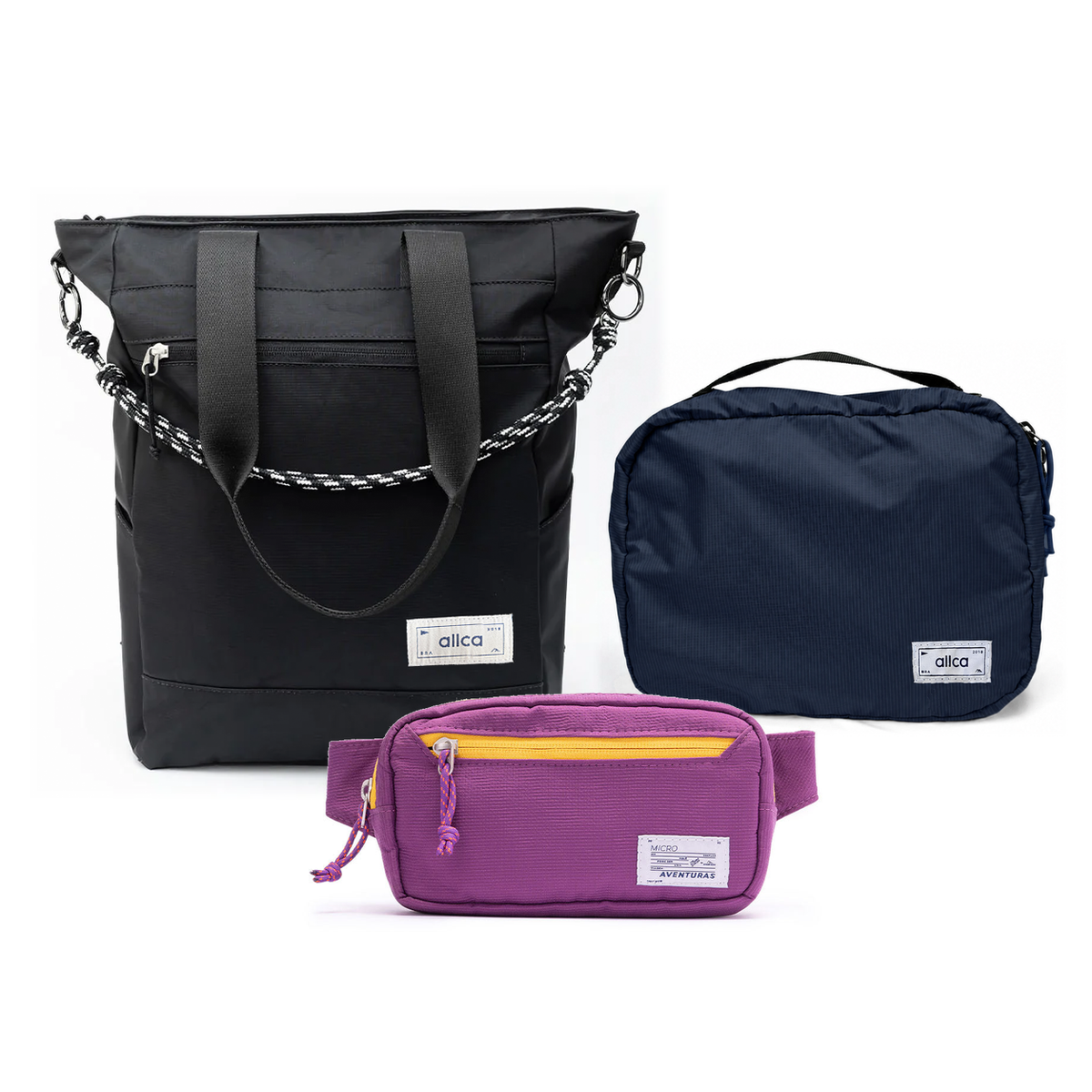 Kit Aerolook - Tote Eclipse + Pochete The Summer Hunter, Preto Infinito e Roxo Viagem, Nécessaire Hotel Azul Aurora da Allcatrazes