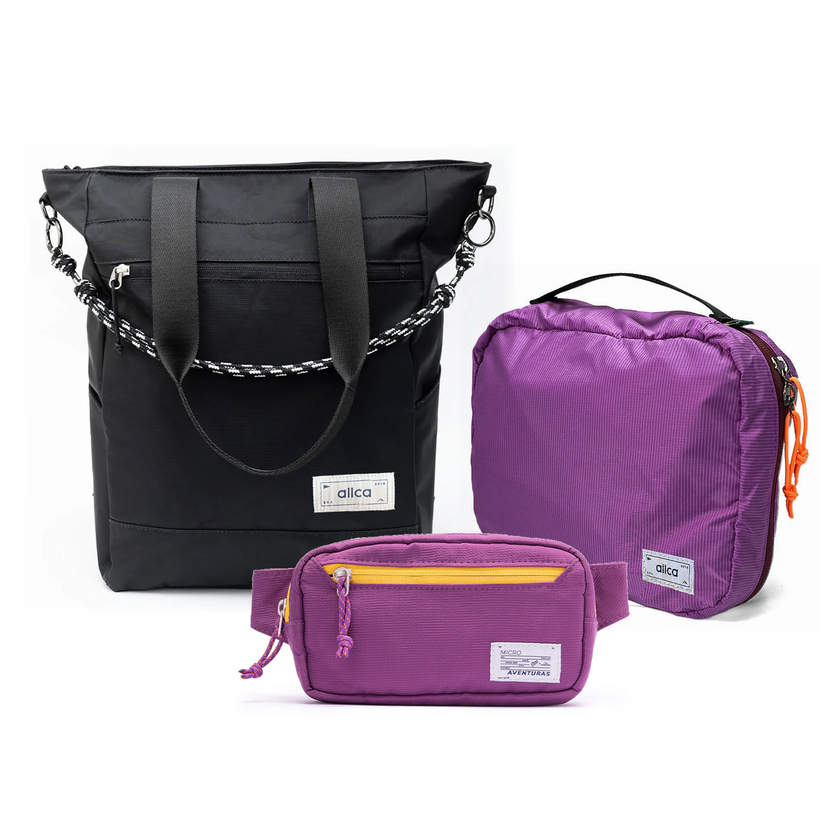 Kit Aerolook - Tote Eclipse + Pochete The Summer Hunter, Preto Infinito e Roxo Viagem, Nécessaire Hotel Roxa da Allcatrazes