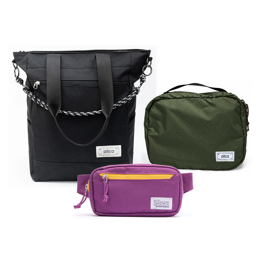 Kit Aerolook - Tote Eclipse + Pochete The Summer Hunter, Preto Infinito e Roxo Viagem, Nécessaire Hotel Verde Araucária da Allcatrazes