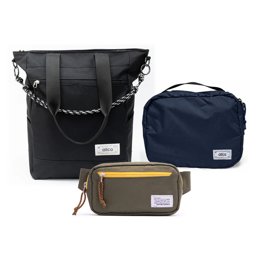 Kit Aerolook - Tote Eclipse + Pochete The Summer Hunter, Preto Infinito e Verde Cachoeira, Nécessaire Hotel Azul Aurora da Allcatrazes