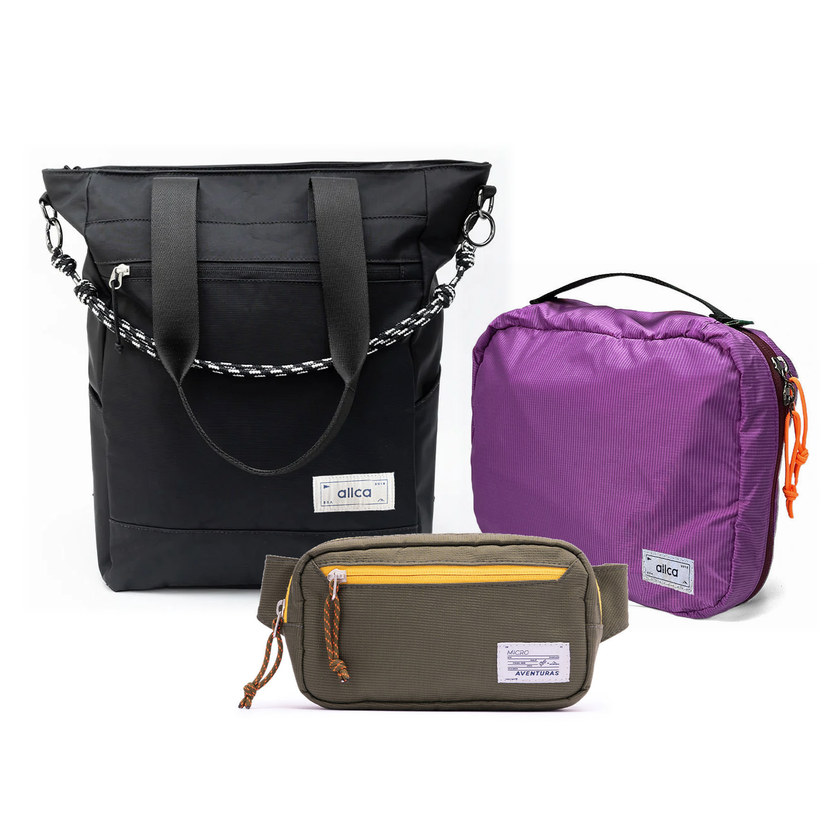 Kit Aerolook - Tote Eclipse + Pochete The Summer Hunter, Preto Infinito e Verde Cachoeira, Nécessaire Hotel Roxa da Allcatrazes