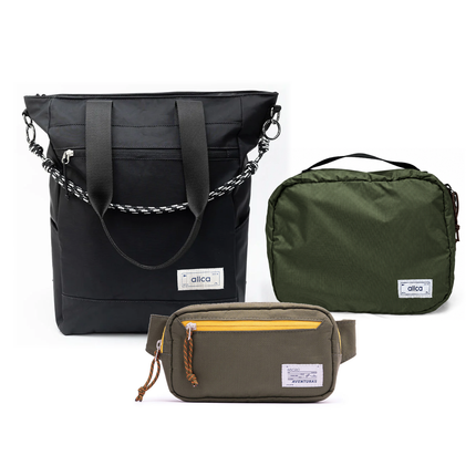 Kit Aerolook - Tote Eclipse + Pochete The Summer Hunter, Preto Infinito e Verde Cachoeira, Nécessaire Hotel Verde Araucária da Allcatrazes
