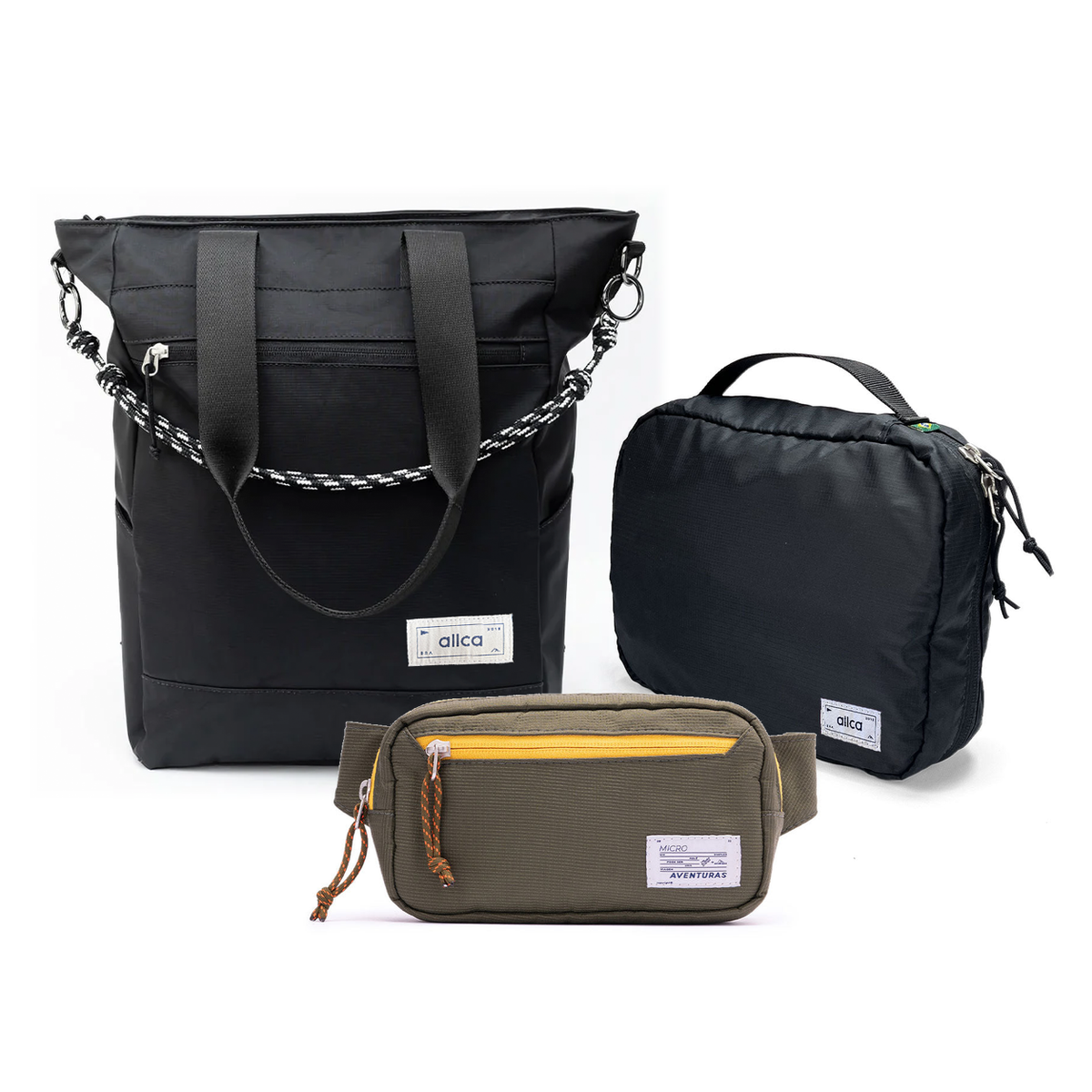 Kit Aerolook com Tote Eclipse e Pochete The Summer Hunter, Preto Infinito e Verde Cachoeira, com Nécessaire Hotel preta da Allcatrazes