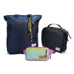 Kit Aerolook com Tote Minuano e Pochete Brasco, Azul Aurora e Azul Respiro, com Nécessaire Hotel preta da Allcatrazes