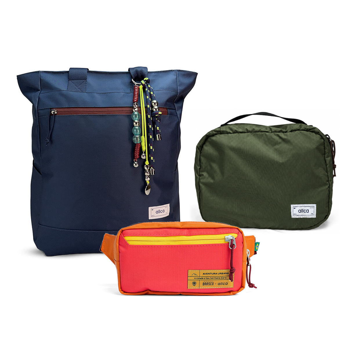Kit Aerolook - Tote Minuano + Pochete Brasco, Azul Aurora e Coral Esquina, Nécessaire Hotel Verde Araucária da Allcatrazes