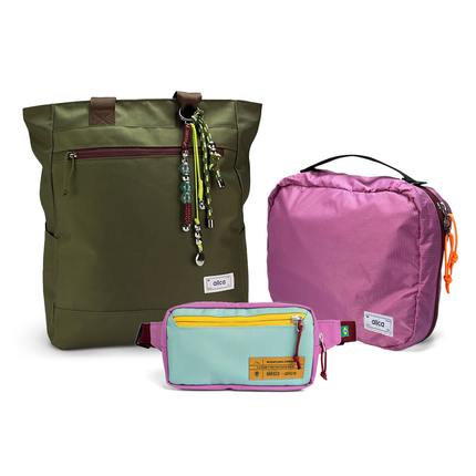 Kit Aerolook - Tote Minuano + Pochete Brasco, Verde Araucária e Azul Respiro, Nécessaire Hotel Rosa da Allcatrazes