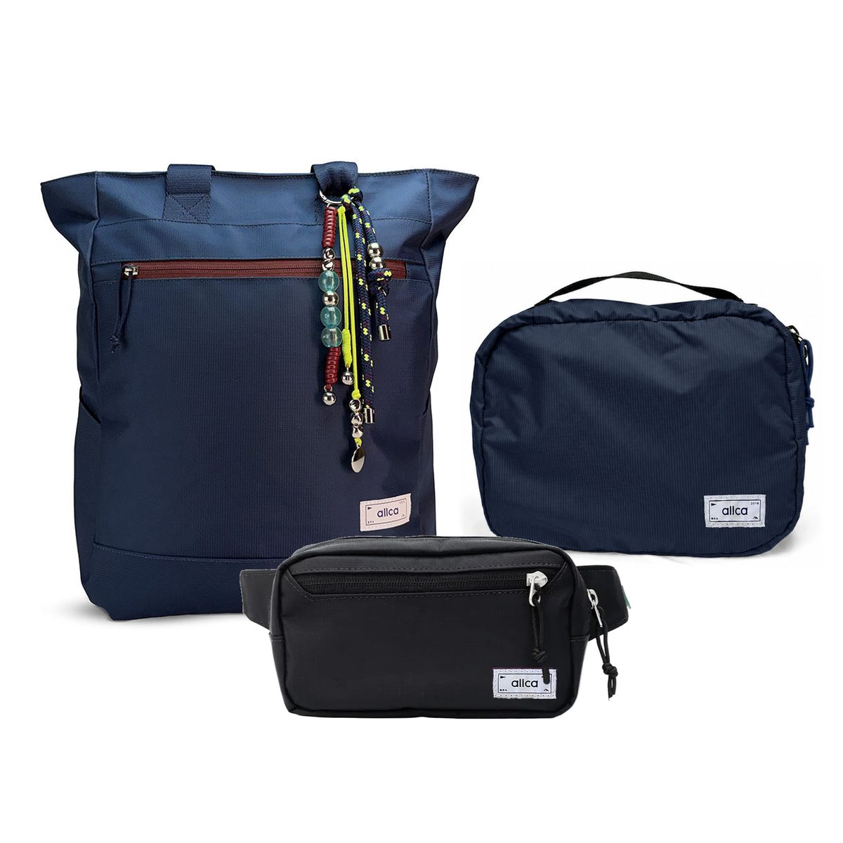 Kit Aerolook - Tote Minuano + Pochete Eclipse, Azul Aurora e Preta, Nécessaire Hotel Azul Aurora da Allcatrazes
