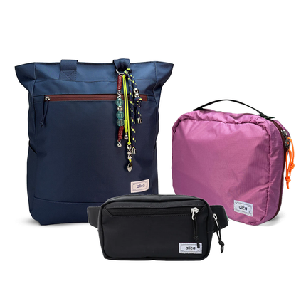 Kit Aerolook - Tote Minuano + Pochete Eclipse, Azul Aurora e Preta, Nécessaire Hotel Rosa da Allcatrazes