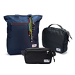 Kit Aerolook com Tote Minuano e Pochete Eclipse, Azul Aurora e preta, com Nécessaire Hotel preta da Allcatrazes