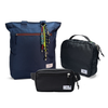 Kit Aerolook com Tote Minuano e Pochete Eclipse, Azul Aurora e preta, com Nécessaire Hotel preta da Allcatrazes