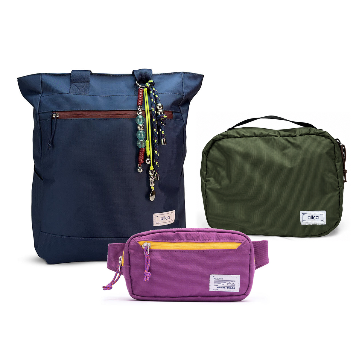 Kit Aerolook - Tote Minuano + Pochete The Summer Hunter, Azul Aurora e Roxo Viagem, Nécessaire Hotel Verde Araucária da Allcatrazes
