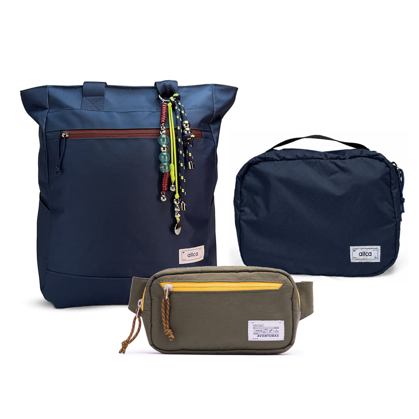 Kit Aerolook - Tote Minuano + Pochete The Summer Hunter, Azul Aurora e Verde Cachoeira, Nécessaire Hotel Azul Aurora da Allcatrazes