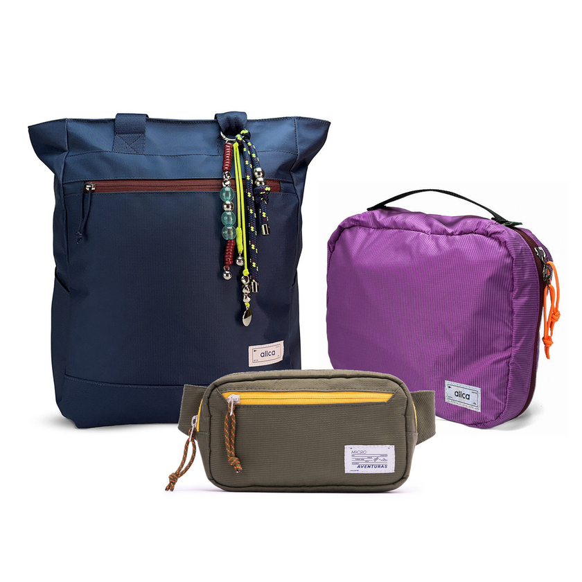 Kit Aerolook - Tote Minuano + Pochete The Summer Hunter, Azul Aurora e Verde Cachoeira, Nécessaire Hotel Roxa da Allcatrazes