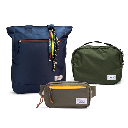 Kit Aerolook - Tote Minuano + Pochete The Summer Hunter, Azul Aurora e Verde Cachoeira, Nécessaire Hotel Verde Araucária da Allcatrazes