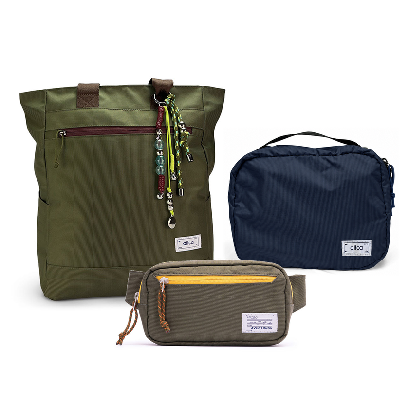 Kit Aerolook - Tote Minuano + Pochete The Summer Hunter, Verde Araucária e Verde Cachoeira, Nécessaire Hotel Azul Aurora da Allcatrazes